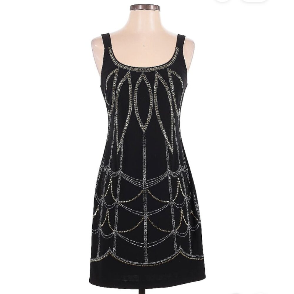 Bisou Bisou Black Dress with Gold and Silver Accents